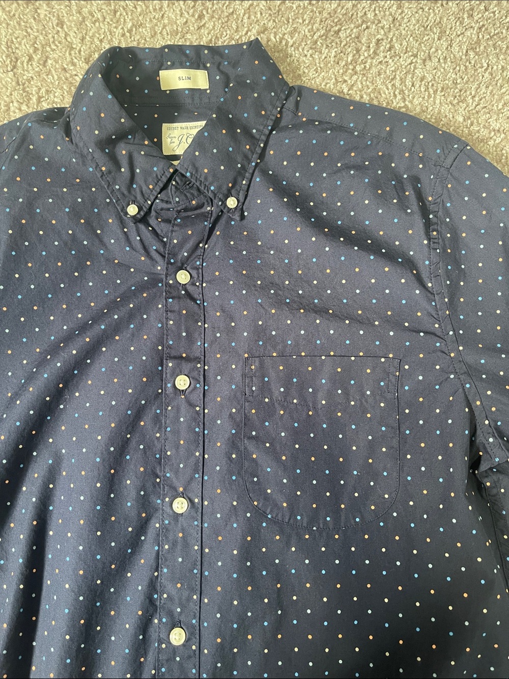 J. Crew Navy Button-Down Shirt with White Polka Dots - Picture 5 of 5